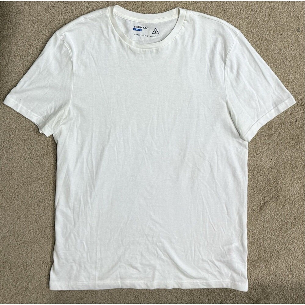 Topman Premium White Tee Mens S Designer Fitted Crewneck Shirt Short Sleeve Top